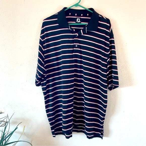 FootJoy Men's Performance Golf Polo Black White Red Stripe Size XXL - Picture 1 of 9